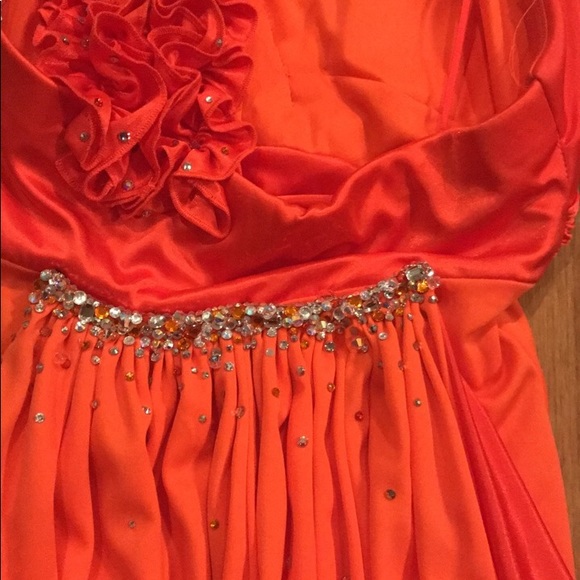 Orange dress w/ custom beading & detachable train - Picture 4 of 6